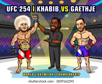 Abu Dhabi, United Arab Emirates. October 24, 2020. UFC 254: Khabib vs. Gaethje is an upcoming mixed martial arts event produced by the Ultimate Fighting Championship. Khabib knocks out Gaethje.