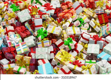 Abundance Of Many Different Colorful Gifts For Christmas (3D Rendering)