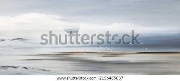 Abyss, the waves of the sea, ocean hand-painted oil illustrations. Blue sea Marine tidal winter scenery background. Slash, propylene painting
