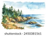 Acadia National Park, Maine, USA watercolor painting beautiful illustration abstract background