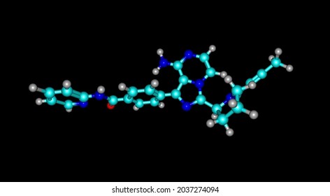 Acalabrutinib Is An Oral Inhibitor Of Bruton Tyrosine Kinase That Is Used In The Therapy Of B Cell Malignancies Including Refractory Mantle Cell Lymphoma. 3d Illustration