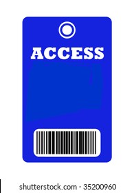 Access All Areas Blue Pass With Bar Code, Isolated On White Background.