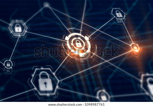 Access control and cyber security concept.\
Padlocks and locks on virtual digital screen. Data and information\
protection protocol. Secure\
connection.