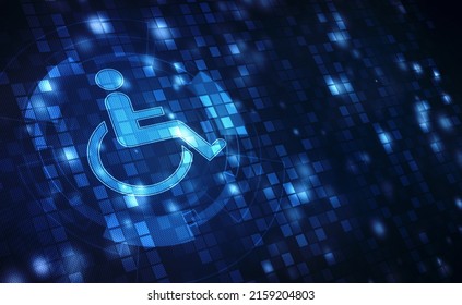 Accessibility Icon With Wheelchair And Technology Abstract Background, Access In Online Internet Website And Technology Applied To People With Disabilities And Handicap.