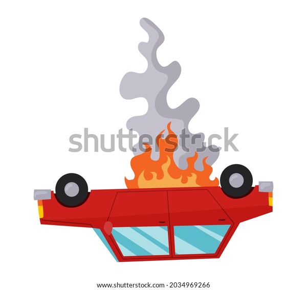Accident on road car damaged. Road\
accident icon. Car overturned. Damaged vehicle insurance.  Not\
recoverable. Good for advertising an insurance\
company