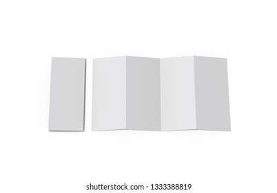 Accordion fold brochure, four fold brochure, eight pages four panel leaflet, concertina fold mock up template on isolated white background, 3d illustration