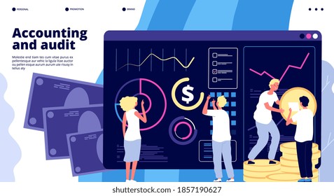 Accounting and audit. Financial management, quality tax administration. Budget and finance evaluation. Business landing page - Powered by Shutterstock