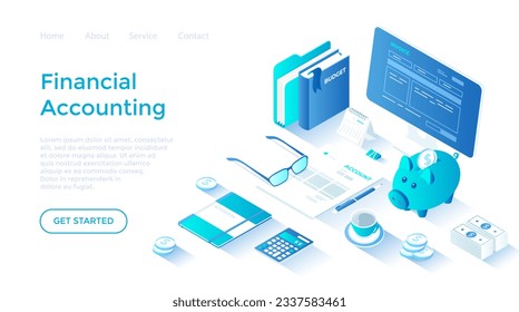 Accounting, bookkeeping, calculation. Bill, tax, receipt payment. Account form, documents, calculator, money. Isometric illustration. Landing page template for web on white background.	
 - Powered by Shutterstock