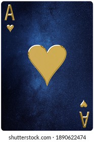 Ace of hearts playing card, space background, gold silver symbols, With clipping path. - Shutterstock ID 1890622474
