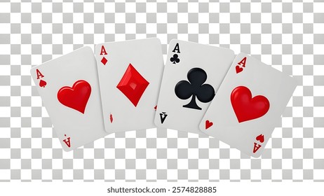 Aces playing cards symbol clubs, diamons, spades and hearts with red and black colors isolated,white,bright,red