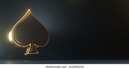 Aces playing cards symbol spades with black colors isolated on the black background. 3d render illustration