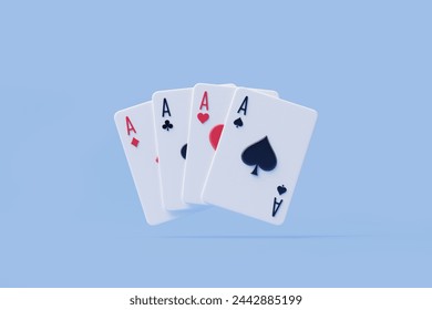 The aces of spades, clubs, diamonds, and hearts are neatly presented against a calming blue background, epitomizing the top ranks in card games. 3D render illustration - Powered by Shutterstock