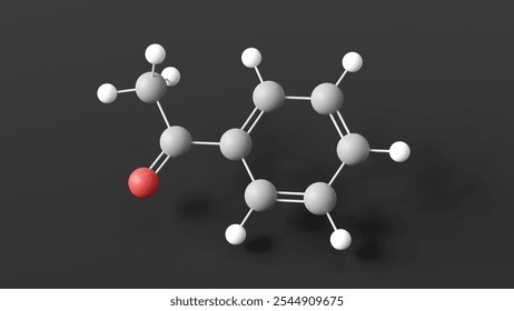 acetophenone molecule 3d, molecular structure, ball and stick model, structural chemical formula aromatic ketone