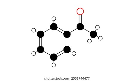 acetophenone molecule, structural chemical formula, ball-and-stick model, isolated image aromatic ketone
