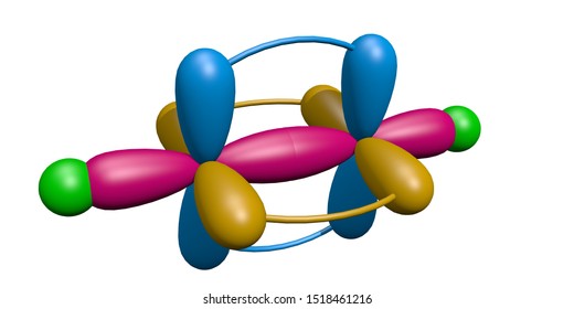 Acetylene Molecule Orbitals Overlapping, Sigma And Pi Bonds, 3D Rendering