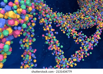 ACGT Nucleotides In The Human Genome (DNA Molecule - Double Helix) Icosahedron Particulars - Closeup View 3d Illustration