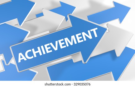 Achievement - 3d render concept with blue and white arrows flying over a white background.