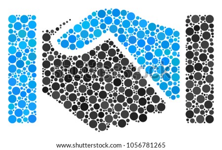 Acquisition Handshake composition of circle dots in various sizes and color tinges. Circle elements are organized into Acquisition handshake raster composition. Raster illustration.
