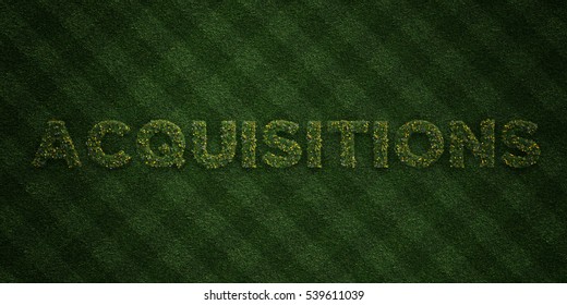 ACQUISITIONS - Fresh Grass Letters With Flowers And Dandelions - 3D Rendered Royalty Free Stock Image. Can Be Used For Online Banner Ads And Direct Mailers.
