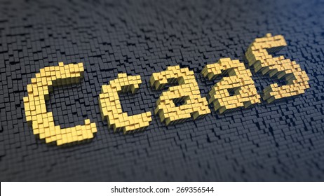 Acronym 'CcaaS' of the yellow square pixels on a black matrix background. Contact Center as a Service