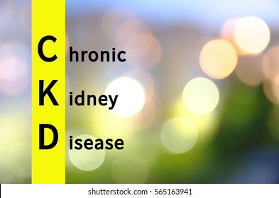 Acronym CKD as Chronic kidney disease. Blurred lights visible on the background.