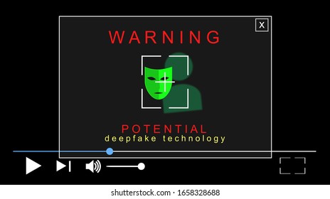 Acronym Deepfake, Deep Fake And False, Profound Learning. Replacing Images Using Artificial Neural Networks. Illustration With Warning Pop-up, Alert. Video Interface. Media File.