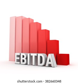 Acronym EBITDA against the red falling graph. 3D illustration picture