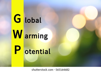 Acronym GWP As Global Warming Potential. Blurred Lights Visible On The Background.