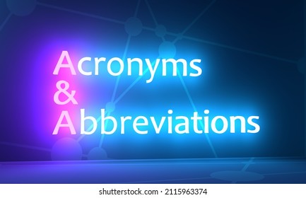 A and A - Acronyms and Abbreviation acronym. Neon shine text. 3D Render