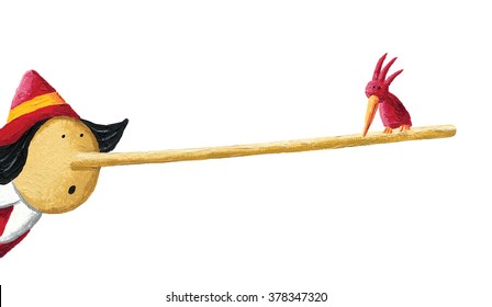Акриловая иллюстрация лежащего Пиноккио - художественное содержание