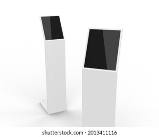 Acrylic information show electronic display floor stand for branding, 3d illustration