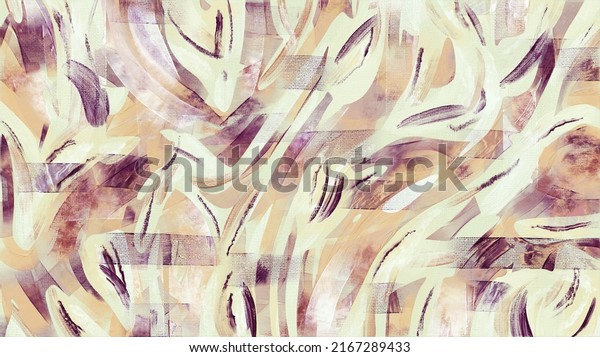 Acrylic paint pattern. Hazelnut color palette brush strokes on canvas. Irregular stains abstract background. Hand painted artistic banner, pistachio, ochre, beige and purple wall art, texture. Feature wall wallpaper. 