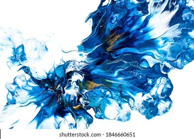 Acrylic Paint Pouring.  Fluid Art Abstract Flower Isolated On The White Background Floral Theme