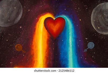 Acrylic Painting Harmony Energy Coming From The Heart Illustration The Concept Of Opposite Energies: Male-female, Day-night, Light-dark, Yin-yang