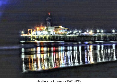 Acrylic Painting; Night View at the Snata Monica Pier in August