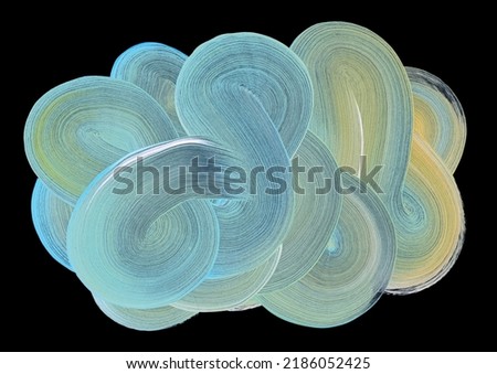  Acrylic smear brushstroke yellow and blue blot on black. Abstract texture color stain painting  background.