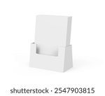 Acrylic wall mount brochure holder mockup with blank white brochures. 3d illustration.