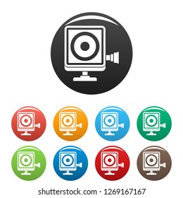 Action camera icons set 9 color isolated on white for any design