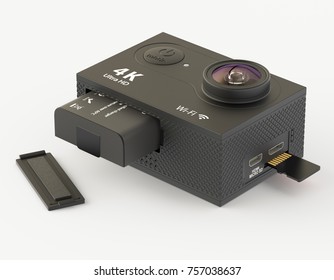 Action Camera On White Background. 3d Rendering