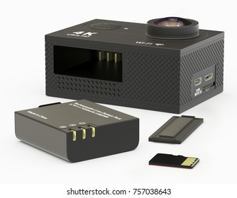 Action Camera On White Background. 3d Rendering