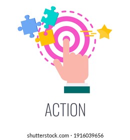 Action Icon. Call To Action, CTA. Report With Chart, Rocket Flies Out Of The Box. Outbound Marketing. Traditional Advertising And Promotion. Flat Illustration.