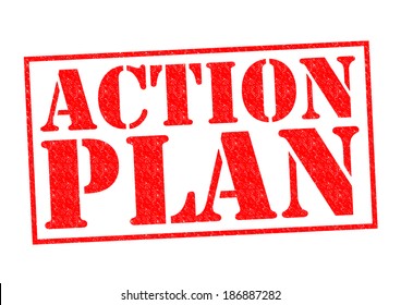 ACTION PLAN Red Rubber Stamp Over A White Background.