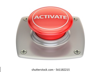 Activate Red Button, 3D Rendering Isolated On White Background