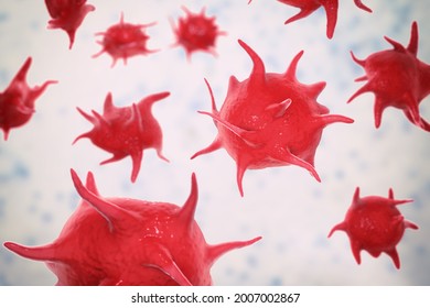 Activated platelets, also known as thrombocytes, blood cells responsible for the healing and closure of wounds, 3D illustration