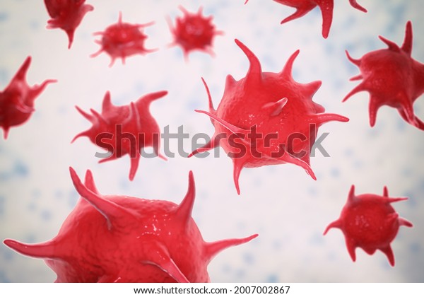 Activated platelets, also known as\
thrombocytes, blood cells responsible for the healing and closure\
of wounds, 3D\
illustration