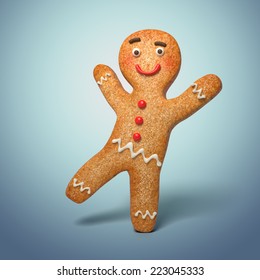 Active Gingerbread Man Illustration, 3d Cookie Cartoon Character Dancing