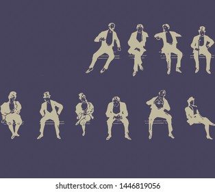 Active Listening & Conversant Men & Women Body Language Silhouette Portrait Sketch Background Pattern Illustration Series