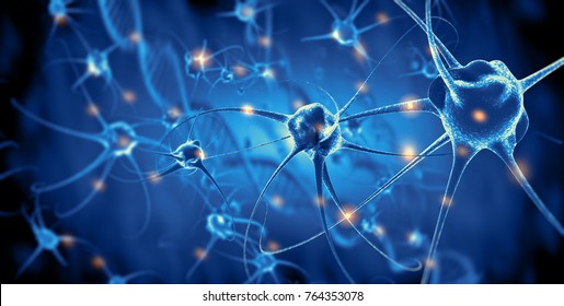Active nerve cells, 3d rendering