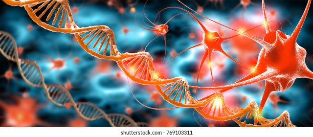 Active Nerve Cells And DNA, 3d Rendering