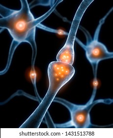 Active nerve cells synapses - 3D illustration